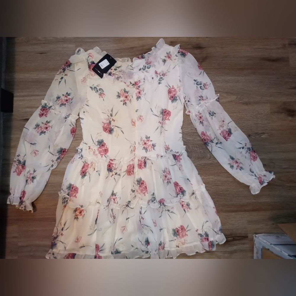 Always You And I Dress Floral Mini Fashion Nova Dress Cream Size XL Back Zip New